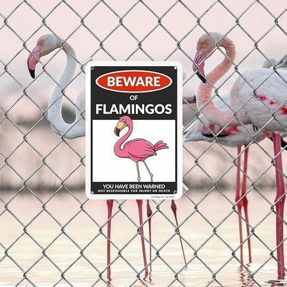 SmartSign Funny Beware Of Flamingos Warning Sign - 10"x7", 40 mil Laminated Rust-free Aluminum - Metal Signs for Women Bedroom, Outdoors, Yard, Patio, Gifts, Cafe - Pink Flamingos Theme, Made in USA