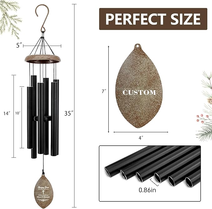 ASTARIN Personalized Name 35" Memorial Wind Chimes, Metal Sympathy Gifts for Loss of Mother Father Loved One, Bereavement Wind Chime in Memory Gift, Decor Outdoor Garden Patio, Produced in USA