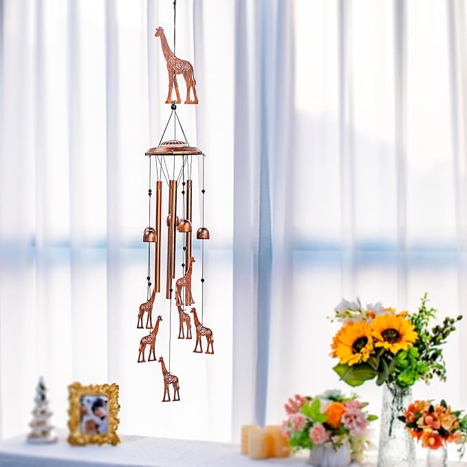 Giraffe Wind Chimes Outdoor Giraffe Gifts for Women Mom Men Dad Unique Birthday Gifts Metal WindChimes for Outside/Indoors, Patio, Lawn, Yard, Home Decor, Outdoor Decor, Garden Decorations