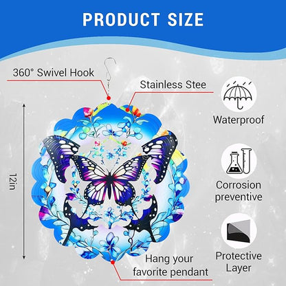 Wind Spinners Butterfly Outdoor - 12 Inch 3D Butterfly Metal Hanging Wind Spinners for Garden Outside Patio Yard Decor, Ornament Gift for Women Mom Grandma Wife