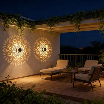 Decorative Solar Mandala Lights, Metal Solar Powered Outdoor Deck Step Wall Lights, Waterproof Solar Mandala Fence Lights Outdoor, for Garden Post Patio Backyard Yard Decor (1PCS)