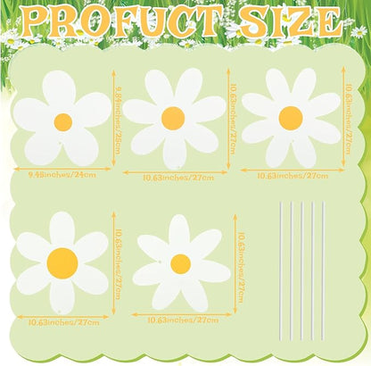 5 Pcs Metal Spring Yard Decorations Outdoor Daisy Flowers Yard Signs with Stakes Cute White Daisy Decorative Lawn Signs for Indoor Outdoor Garden Pathway Walkway Spring Holiday Party Decor