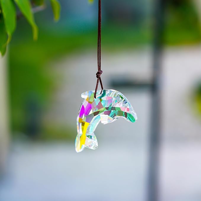 76mm/3in Lovely Crystal Dolphin Prism Sun Catchers,Window Crystal Prism Suncatcher,AB Coating Hanging Crystals for Indoor Outdoor Christmas Decor