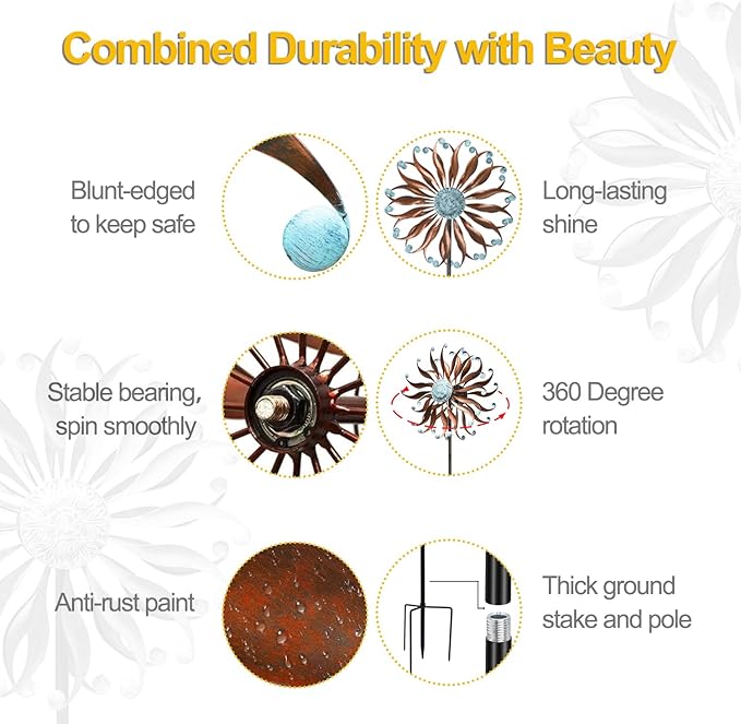 LimeHill Wind Spinners Outdoor Metal Large Wind Spinners for Yard and Garden, Kinetic Wind Sculptures & Spinners with Stake for Family (24" W x 84" H)