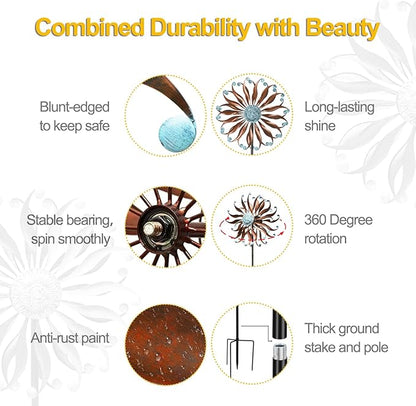 LimeHill Wind Spinners Outdoor Metal Large Wind Spinners for Yard and Garden, Kinetic Wind Sculptures & Spinners with Stake for Family (24" W x 84" H)
