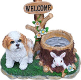 Solar Light Animal Outdoor Statue Planter with Welcome Sign, Resin Garden Sculpture Flower Pot for Patio Lawn Porch Yard Courtyard Decor, Weather-Resistant Decorative Figurine Accent (E)