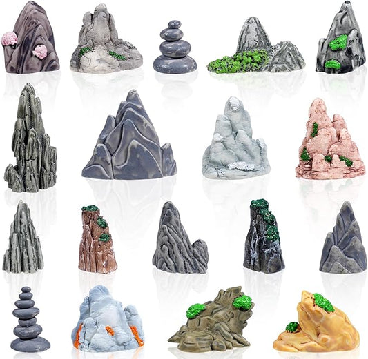 Warmtree 18 Pcs Diorama Rocks Fake Rock Miniature Stone Statue for Diorama Supplies, Micro Train Landscape, Railway Sand Table, Zen Garden Accessories
