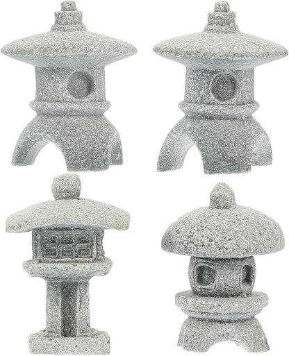Yardwe Miniature Pagoda Statue Japanese Sandstone Lantern for Zen Garden Micro Landscape Indoor Outdoor Decoration 1.25X0.82X0.82 Inch Set of 4
