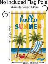 Hello Summer Garden Flag Beach Palm Tree Chair Coastal Outdoor Yard Porch Lawn Garden Decor for Tropical Seaside Patio Cottage Farmhouse Seasonal Summer Home Display