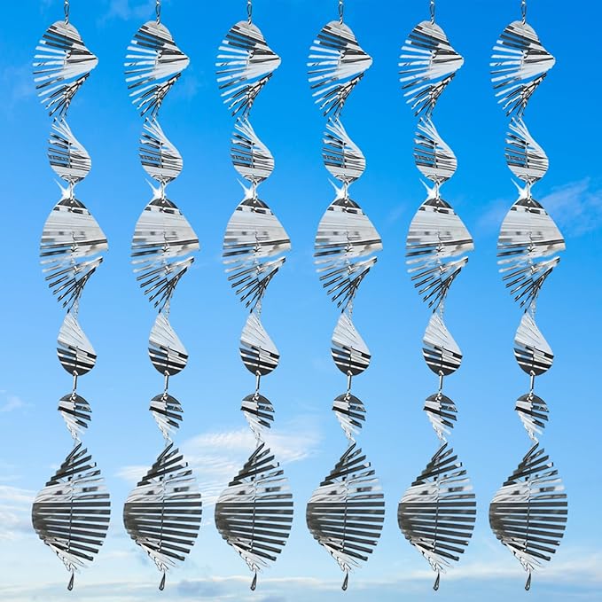 18 Pcs Stainless Steel Bird Deterrents for Outside - 3D Spiral Spinning Windmill Reflective Scare Devices to Keep Birds, Pigeons & Woodpeckers Away from Garden, Yard, Patio, Windows & Fruit Trees