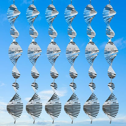 18 Pcs Stainless Steel Bird Deterrents for Outside - 3D Spiral Spinning Windmill Reflective Scare Devices to Keep Birds, Pigeons & Woodpeckers Away from Garden, Yard, Patio, Windows & Fruit Trees