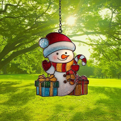 Cute Snowman Acrylic Suncatcher Stained Glass Effect Window Car Hanging Christmas Ornament Indoor Outdoor Decor Garden Sun Catcher Panel for Christmas Lover for Women Mom Grandma