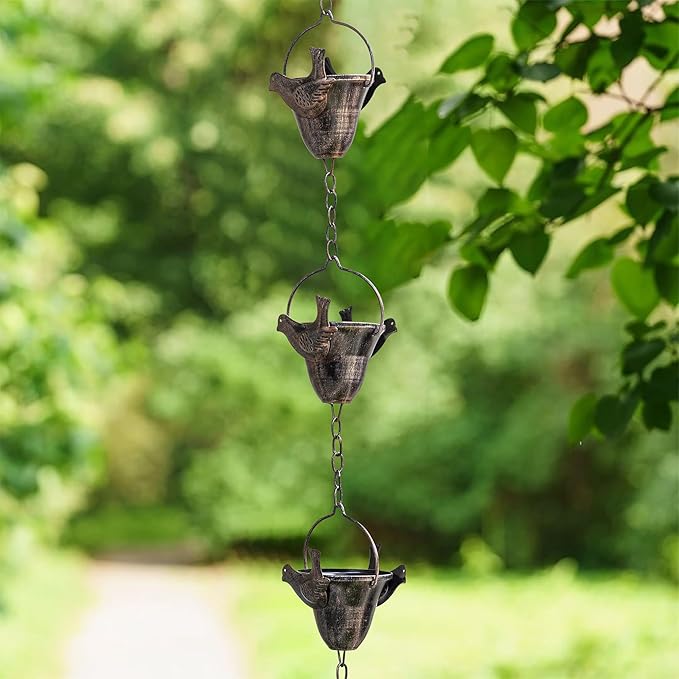 Topadorn 8.5FT Butterfly Rain Chain, Rain Chains for Gutters with 12 Cups, Adjustable Rain Catcher Chain with Bell for Eaves Drainage, Rain Collector for Enhanced Outside Yard Appeal