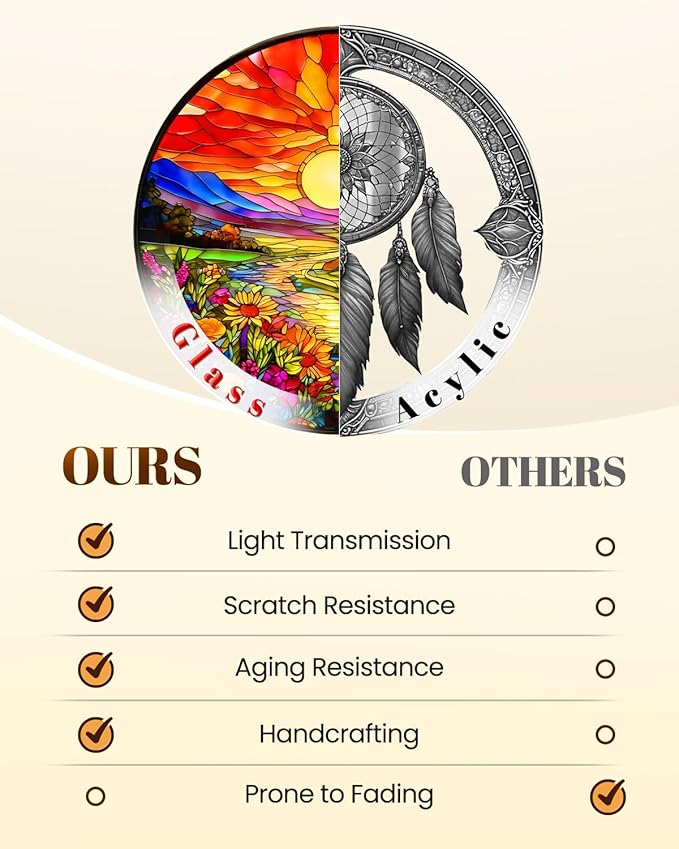 Stained Glass Window Hanging, Sunset Mountains Flower Sun Catchers Glass Panel, Suncatcher Window Decor 8", Birthday for Women Men Mom and Friend Colleague