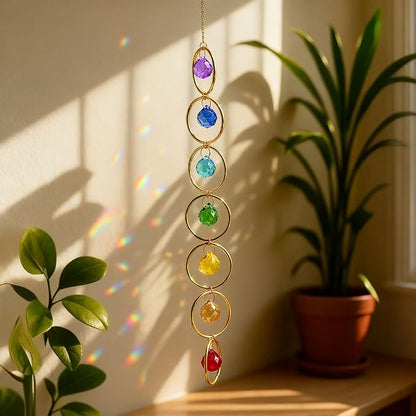HDCRYSTALSGIFTS 7 Chakra Crystal Balls Prism Wind Spinner Suncatchers, Healing Crystals Sun Catcher Hanging for Indoor & Outdoor Windows Chakra Balancing Spiritual Gift for Meditation