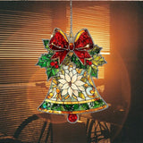 Winter Jingle Bell Scarf Knot Socks Acrylic Suncatcher Stained Glass Effect Window Car Hanging Christmas Ornament Indoor Outdoor Decor Garden Sun Catcher Panel for Women Mom Grandma