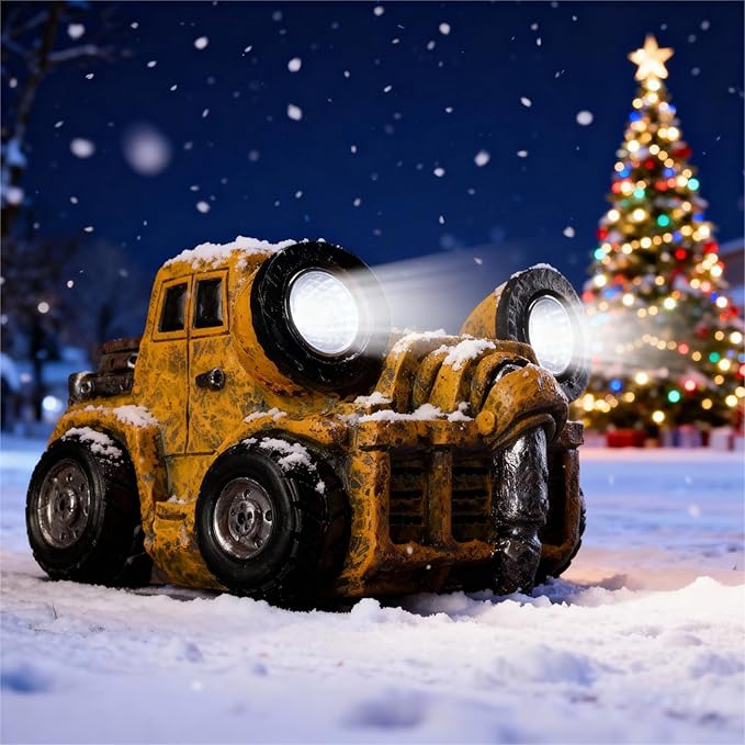 Etlemonde Garden Statue Outdoor Construction Truck Decor with Solar Light Decoration for Yard Patio Lawn Vintage Engineering Decor Gifts for Men