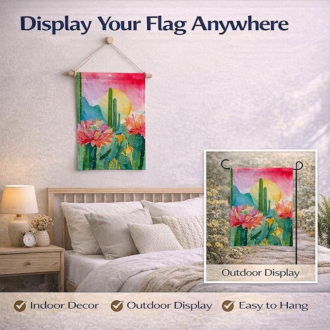Caroline's Treasures Arizona Saguaro Cactus Blossom in Watercolor Garden Flag Mailbox Flag Decorative Yard Flag Banner Outside Patio Artwork Yard Flower Beds, Garden Size, Multicolor