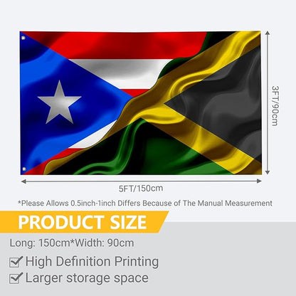 Puerto Rican Puerto Rico And Jamaica Jamaican Flag 3x5 Ft Double-Sided Printed Indoor/Outdoor Flag Polyester Fabric Decorative Banner With 2 Brass Grommets 3x5 Foot National Flags For Outside