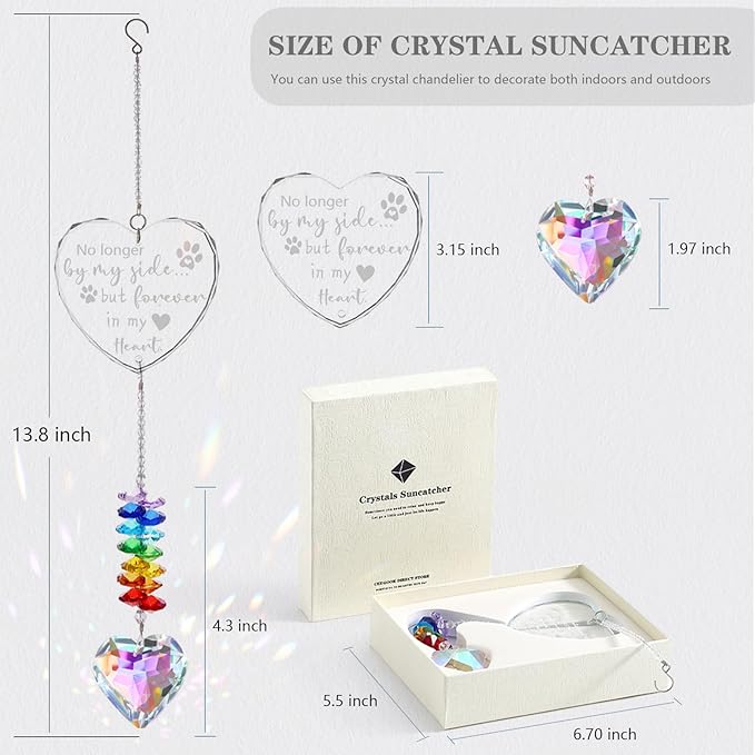 Dog Memorial Gifts for Loss of Dog, K9 Pet Memorial Crystal Suncatcher, Pet Sympathy Loss Passing Away Remembrance Bereavement Gift (Color-Heart)