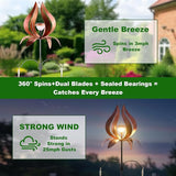 Multi-Functional Yard Wind Spinners with Solar Lights Outdoor Garden,YNGFIL Large Ornaments Outdoor with Double Shepherds Hooks and Coconut Fiber Liner Hanging Planters (83 in)