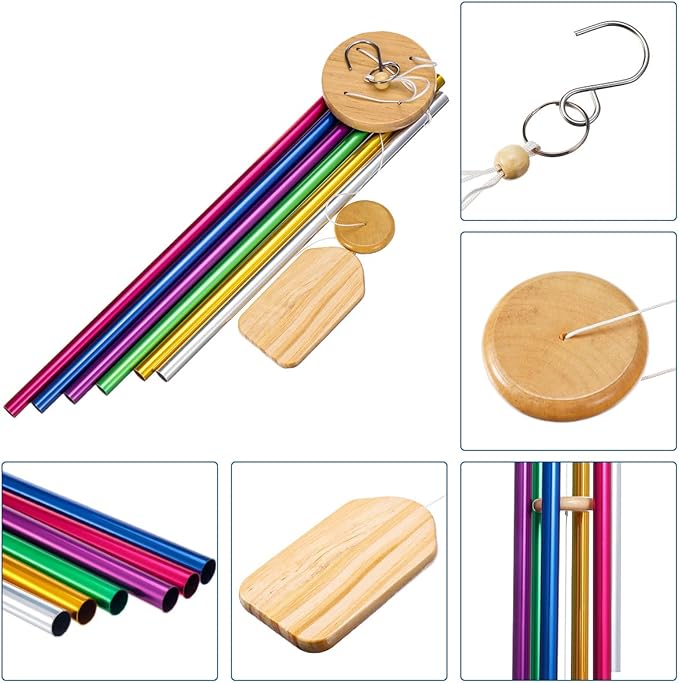 Wind Chimes for Outside, BSHAPPLUS Memorial Wind Chime with 6 Colors Aluminum Tuned Tubes Wooden Garden Patio Outdoor Home Decor for Mom Grandma