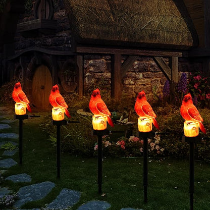 Red Cardinal Figurine Solar Light 2 Pack Garden Decor Outdoor Stake Patio Yard Art Lawn Dad Grave Decorations for Cemetery Mother Day Memorial for Mom Gravesite