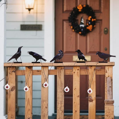 Halloween Outdoor Decor Metal Crow and Eyeball Solar Powered Lights Gothic Yard String Lights, Mini Garden Ornaments, Fence Toppers, Halloween Party and Home Decor (Set of 5)