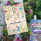 Baccessor Spring Summer Welcome Floral House Flag 28x40 Inch Double Sided Large Yard Flag Outside Outdoor Seasonal Burlap Flowers Flags Home Patio Decoration