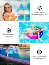 Solar Pool Fountain with 15-Color LED Lights, Adjustable Water Pressure & Angle, Fun Pool Sprinkler Waterfall for Above & Inground Pools, Ponds & Outdoor Decorations