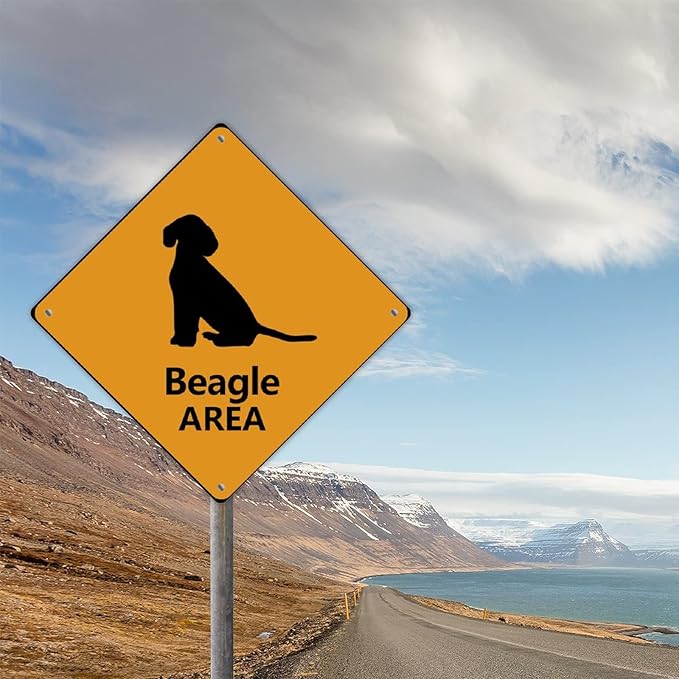 Beagle Crossing Sign Caution BeagleDog Xing Sign Street Sign Wildlife Novelty Road Fence Wall Decor Warning Metal Tin Sign For Indoor Outdoor 12x12in