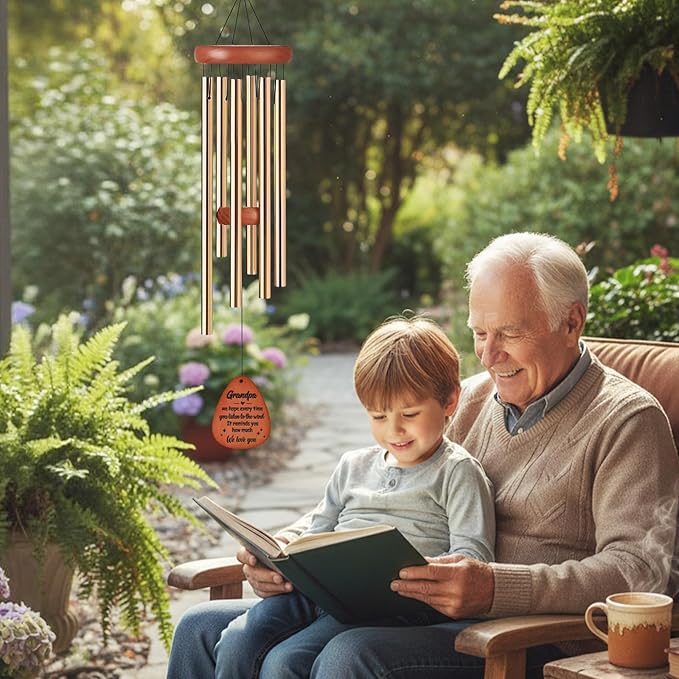 Grandpa Gifts Wind Chimes - Metal Windchimes with Card Indoor Outdoor Hanging Decor Appreciation Christmas New Year Grandparents Day Retirement Birthday Gift for Grandfather from Grandkids