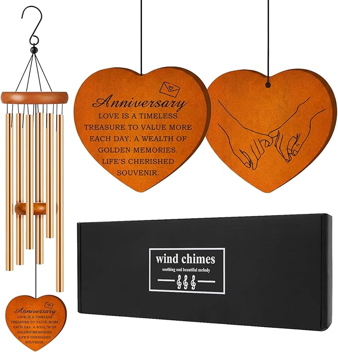 Anniversary Wind Chimes Gift for Women, 25.5" Aluminum Wind Chimes for Outside with Heart Catcher, Happy Anniversary Wedding Gifts for Couple, Parents, Wife, Husband, Home Decor