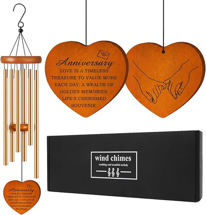 Anniversary Wind Chimes Gift for Women, 25.5" Aluminum Wind Chimes for Outside with Heart Catcher, Happy Anniversary Wedding Gifts for Couple, Parents, Wife, Husband, Home Decor
