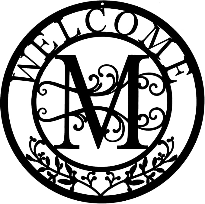 Metal Monogrammed Initial Welcome Sign, Metal Letter Wall Art Decor, Name Sign for Home Porch Front Door Outdoor (M)