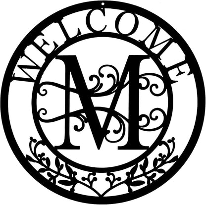 Metal Monogrammed Initial Welcome Sign, Metal Letter Wall Art Decor, Name Sign for Home Porch Front Door Outdoor (M)