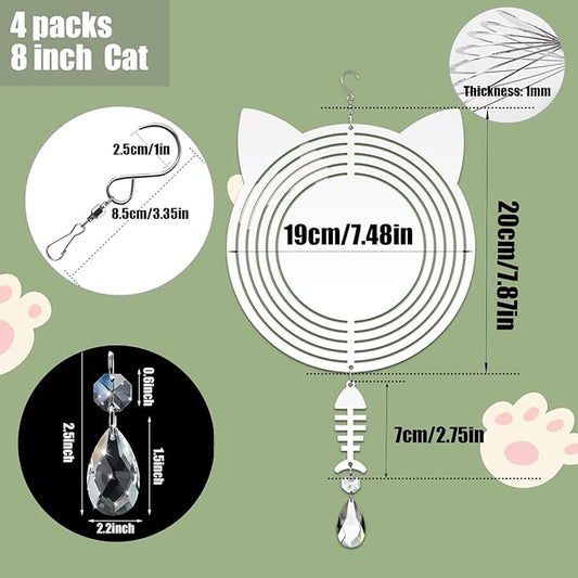 4Pack 8 inch Sublimation Wind Spinner Blanks 3D Aluminum Metal Wind Sculpture Kinetic Spinners for Yard and Garden Indoor Art Ornaments Hanging Decoration (Cat)