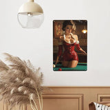Cafemira Vintage tin sign,sexy woman &pool table,Metal sign Art Decor wall,for studio,office,cafe,bar,living room,Yard,Patio,pool hall decorative plaque poster,easy to hang.8x12 Inch