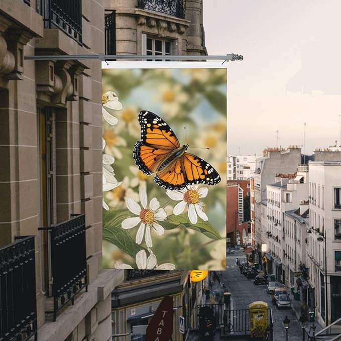 Spring Butterfly Flowers Flag 3x5 Ft Outdoor Flags Vertical Double Sided Garden Flag Funny Outside Yard Flag Party Banner for Wall Art Hanging Poster Indoor Outdoor Decoration