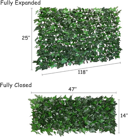 Expandable Faux Ivy Fence,Artificial Privacy Screen Decor for Outdoor Wall, Balcony and Patio, Single Sided Leaves (2, Green-Ivy)