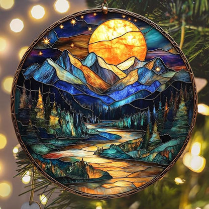 Moutain Range Acrylic Suncatcher Stained Glass Effect Window Car Hanging Christmas Ornament Indoor Outdoor Decor Garden Sun Catcher Panel for Scenery Lover for Women Mom Grandma