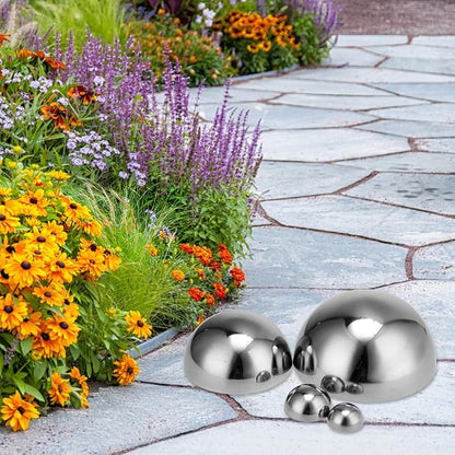 BESPORTBLE Silver Half Sphere: 10Pcs Stainless Steel Garden Mirror Globe - Hollow Hemisphere Ball Gazing Ball Half for Home Outdoor Garden Pool Shopping Mall Wall Decoration, 6 Size