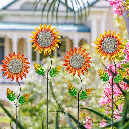 Garden Decor for Outside,Metal Sunflower Garden Stakes Lawn Ornaments Decorative Spring Decor 4 Pcs,Yard Art for Outdoor Lawn Patio Pot Decoration