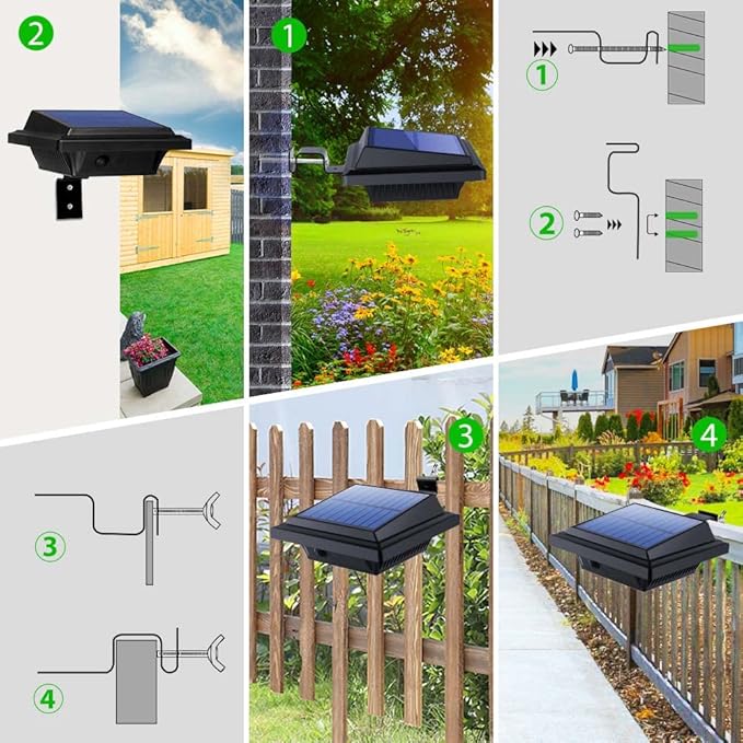 Gutter Solar Patio Decor Lights, 40 LED Deck Outdoor Waterproof Fence for Wall Backyard Porch, Pool, Step Stairs, Yard, Garden, Pathway (2Pack-Black, Warm White)