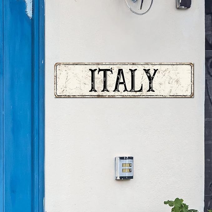 Madcolitote Vintage Italy Wood Sign Italy Street Signs Customized Rustic Wooden Wall Art Farmhouse Wall Decor Kitchen Wall Hanger Retro Decoration Sign Housewarming Gift 6x24in