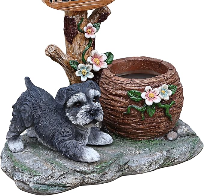 Solar Light Animal Outdoor Statue Planter with Welcome Sign, Resin Garden Sculpture Flower Pot for Patio Lawn Porch Yard Courtyard Decor, Weather-Resistant Decorative Figurine Accent (A)