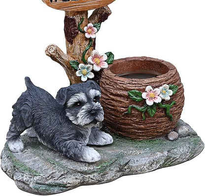 Solar Light Animal Outdoor Statue Planter with Welcome Sign, Resin Garden Sculpture Flower Pot for Patio Lawn Porch Yard Courtyard Decor, Weather-Resistant Decorative Figurine Accent (A)