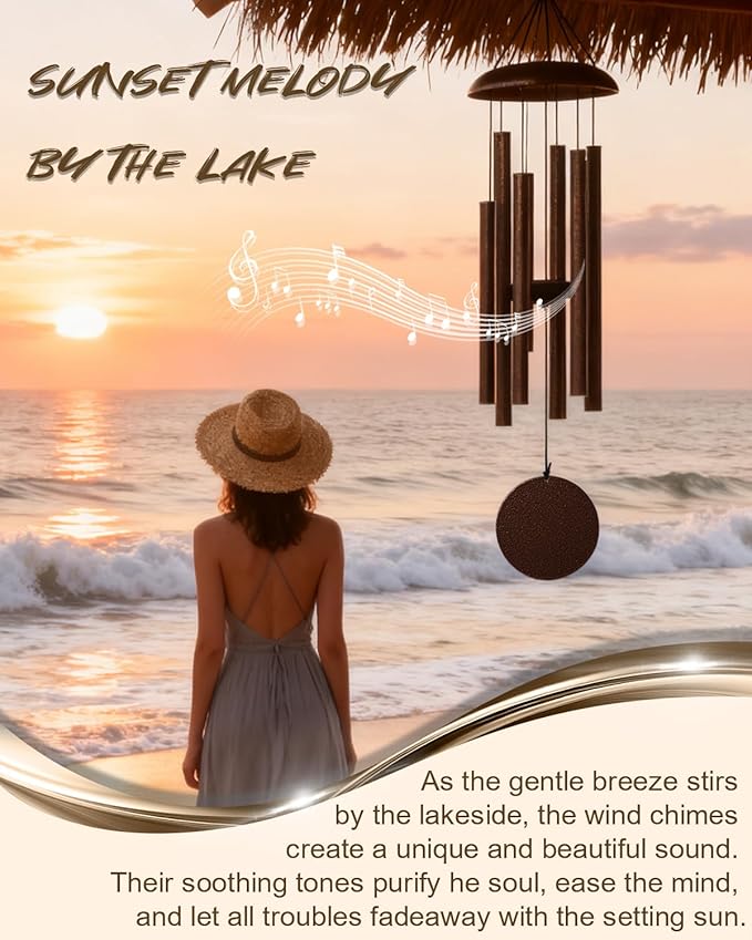 32" Deep Tone Wind Chimes for Outside, C Major Tuned Memorial Wind Chime with Gift Envelope & Box, Aluminum Garden Wind Chime for Patio Porch Decor, Classic Round, Bronze