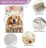 Heyfibro Welcome Spring Summer Flower Garden Flag 12x18 Inch Double Sided Burlap,Cute Golden Retriever Dog Butterfly Yard Flag for Seasonal Holiday Farmhouse Outdoor Decor(ONLY FLAG)