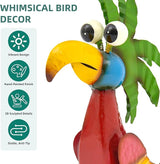 19.7" Unique Cartoon Tiki Bird Decor, Handcrafted Large Parrot Sculpture with Ground Stake, Weatherproof Metal Yard Art for Patio, Lawn, Balcony or Indoor Home Decor, Ideal for Parties & Gifts